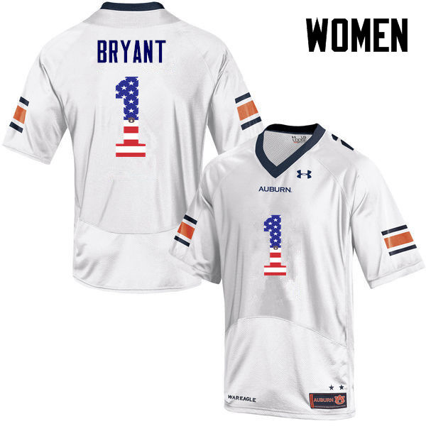 Women #1 Big Cat Bryant Auburn Tigers USA Flag Fashion College Football Jerseys-White - Click Image to Close